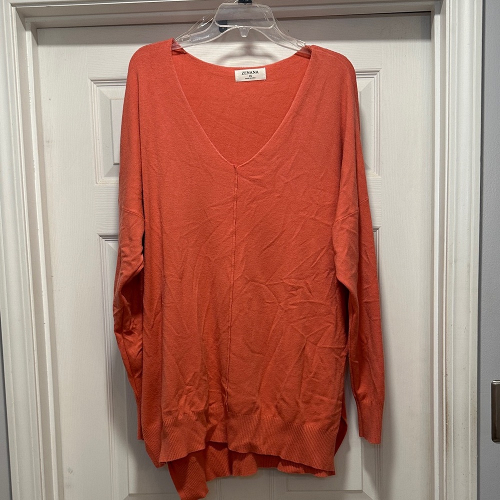 Zenana Outfitters Women's V-Neck Sweater in Orange